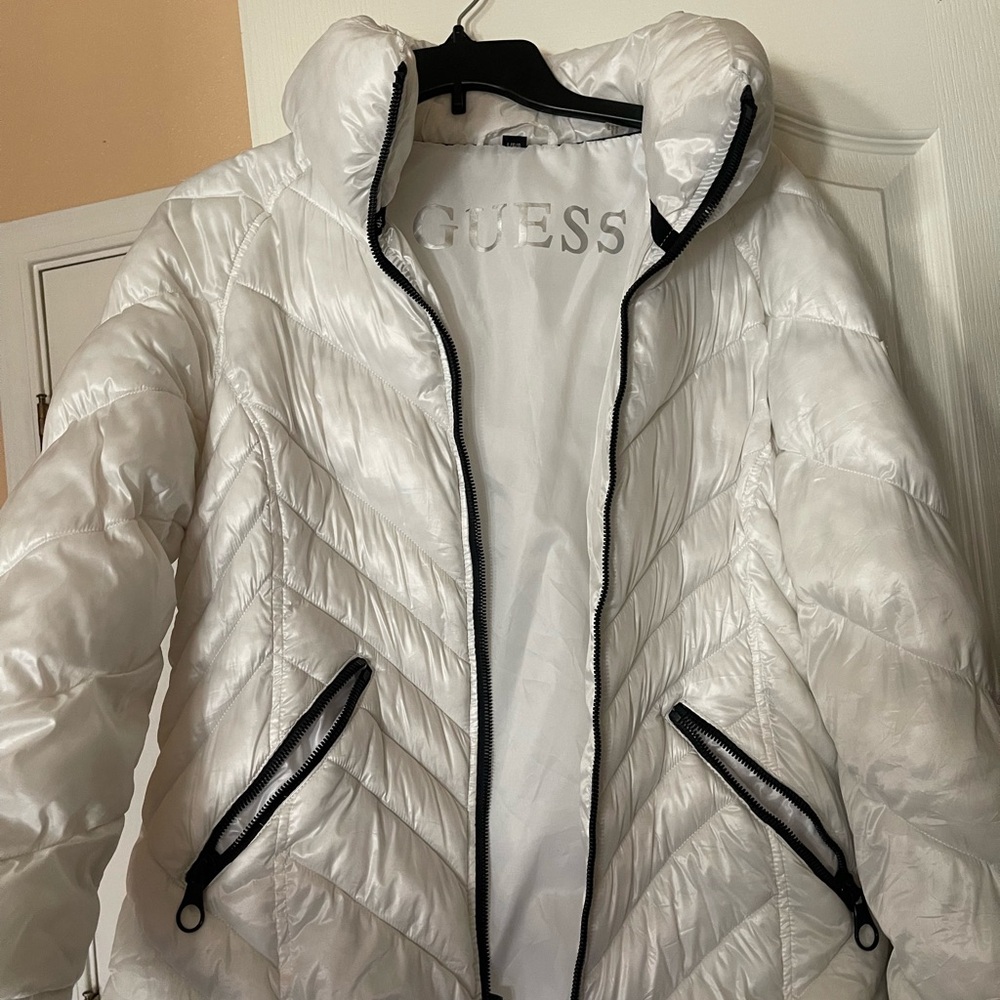 Guess white puffer jacket